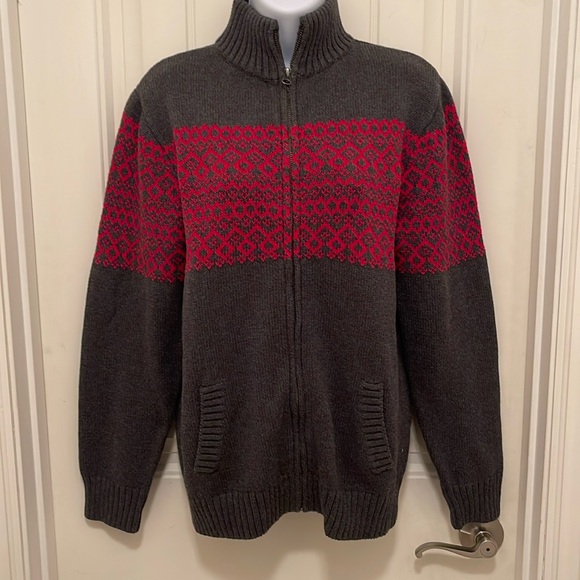 Gap Kids GapKids Small Argyle design Full Zipper Cardigan Boy’s Sz XXL Gray &Red - Picture 1 of 16